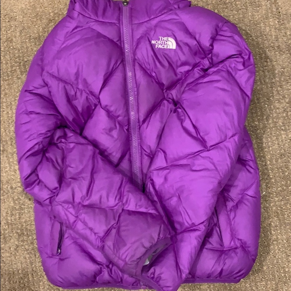 north face reversible coat purple and grey
